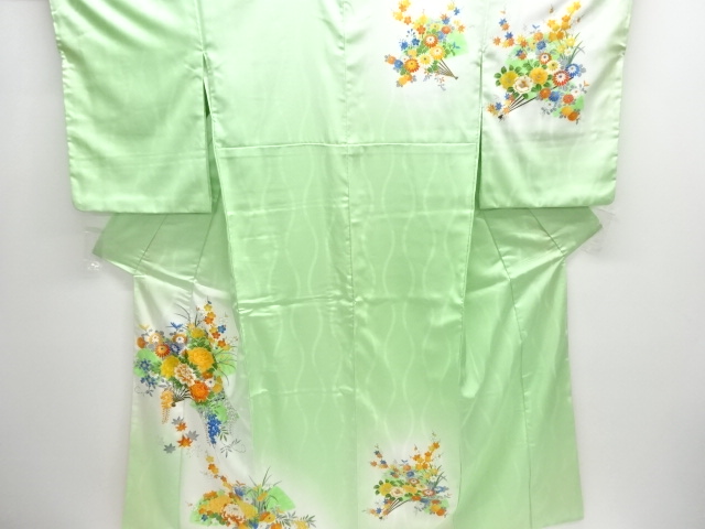 JAPANESE KIMONO / HOMONGI / FLOWER FOLDING FAN PATTERN